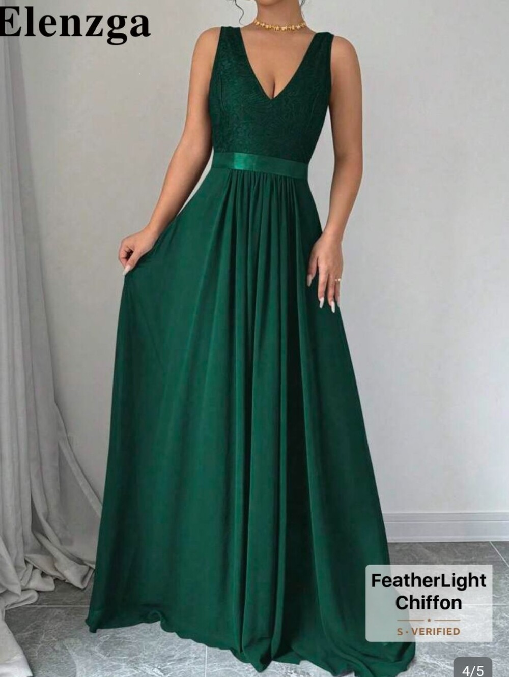 SHEIN Emerald Green Sleeveless V-Neck Wedding Gown